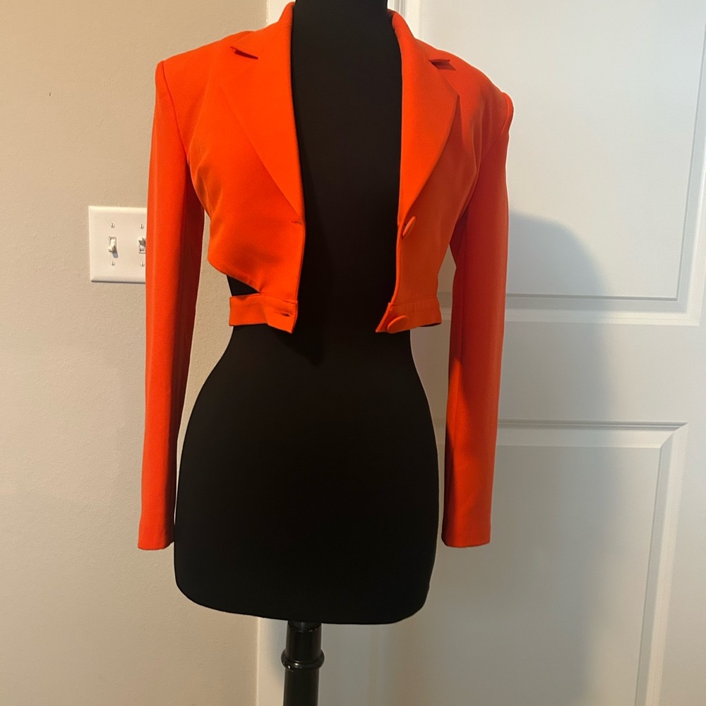 Orange Blazer Tailored Silhouette Lapel Collar